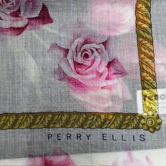 (2) Unused Perry Ellis & Renoma Mini Scarf/handker cottonPink Blue Floral-18"(11 - Picture 7 of 12